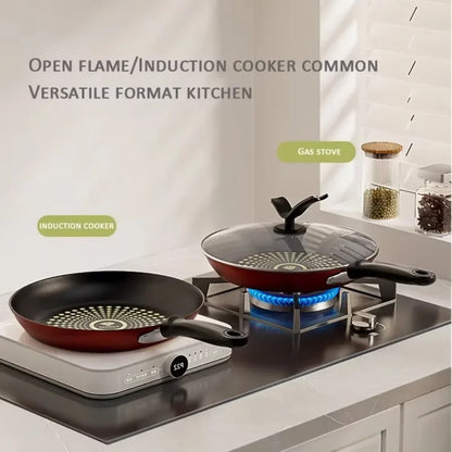 Crystal Diamond Non-Stick Frying Pan with Lid – Multi-Functional Iron Cookware for Gas & Induction