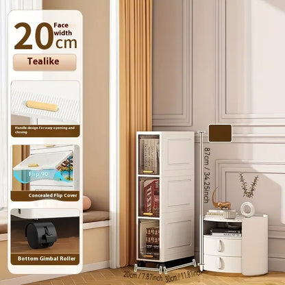 20cm Slim Storage Cabinet - 3/4/5 Tier Narrow Rolling Organizer Shelf with Wheels, Space Saving Multi-Purpose Storage Rack