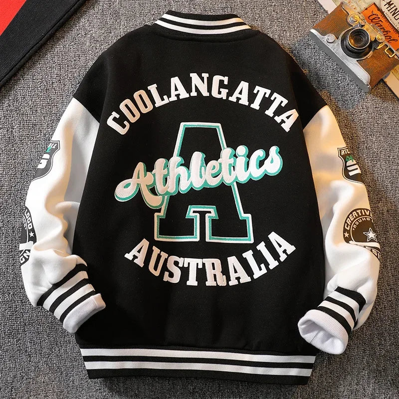 Autumn Baseball Jacket for Teens - Quilted Cotton Bomber Coat for Boys & Girls, Kids Jacket for Fall