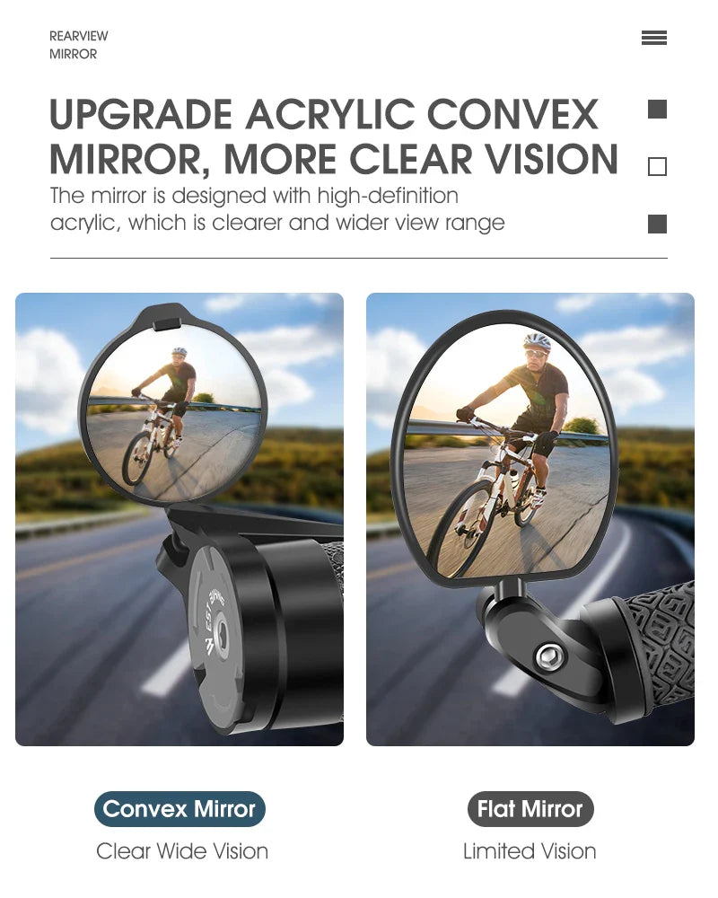 WEST BIKING Adjustable Bicycle Rearview Mirror – Universal Convex Handlebar End Mirror for MTB & Road Bikes