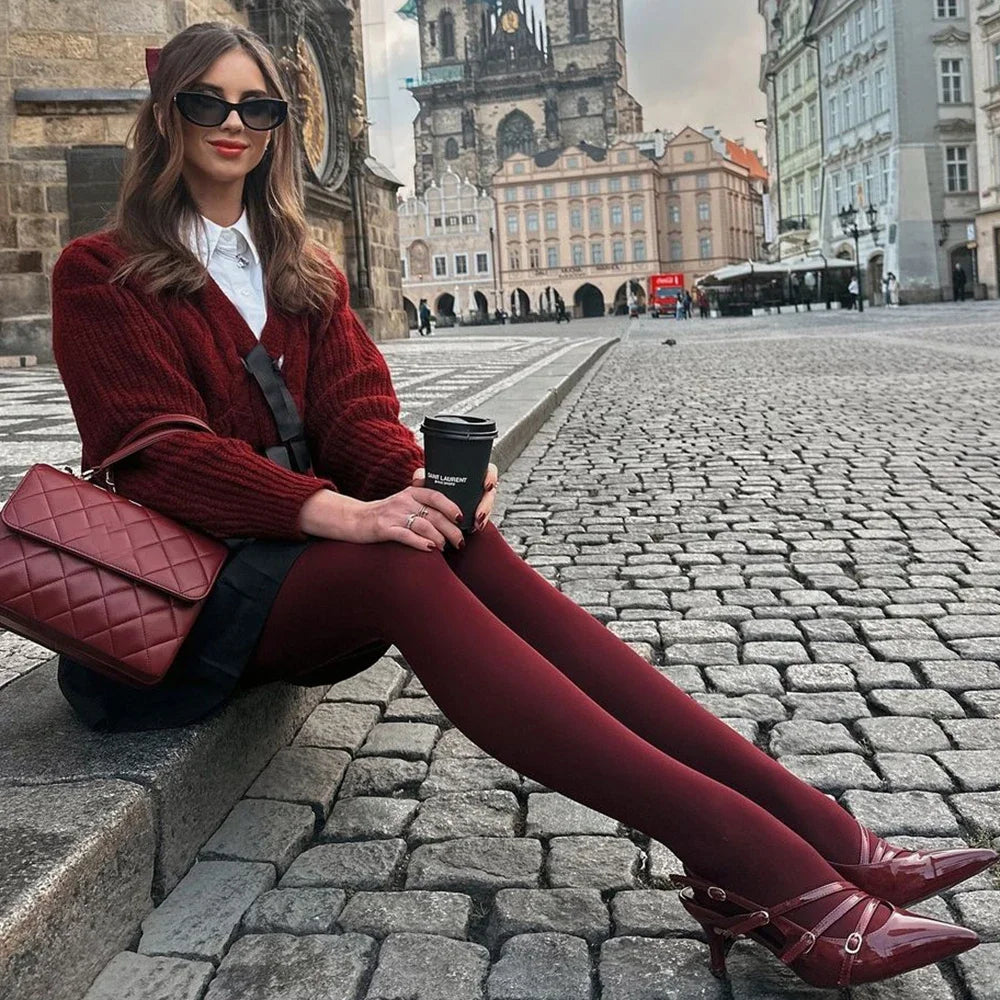 Talenza Women’s Super Elastic Tights – Slim Fit Plus Size Pantyhose Leggings for Spring, Autumn & Winter Wear (Red Sexy Style)