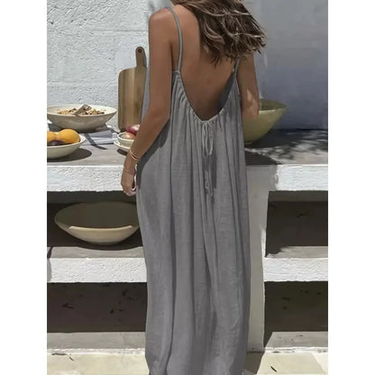 Women Strapless Backless Maxi Dress - Loose Comfortable Casual Home Sleepwear Long Dress