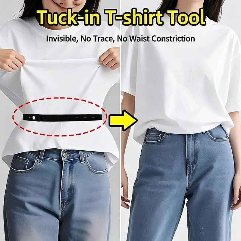 Adjustable Invisible Shirt Tuck Tool Band – Elastic Crop Tuck Waistband for T-Shirts, Blouses & Sweaters
