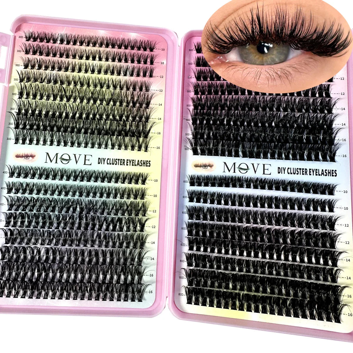 640 Cluster Lashes Kit 5D Fluffy Volume Eyelash Extension Set – Faux Mink Mixed Tray Thick Lash Makeup Kit for Salon & DIY Use