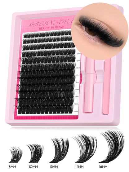 Fluffy C Curl Lash Cluster Kit (10–18mm) – DIY Eyelash Extensions Set with Bond & Seal for Natural Volume Lashes