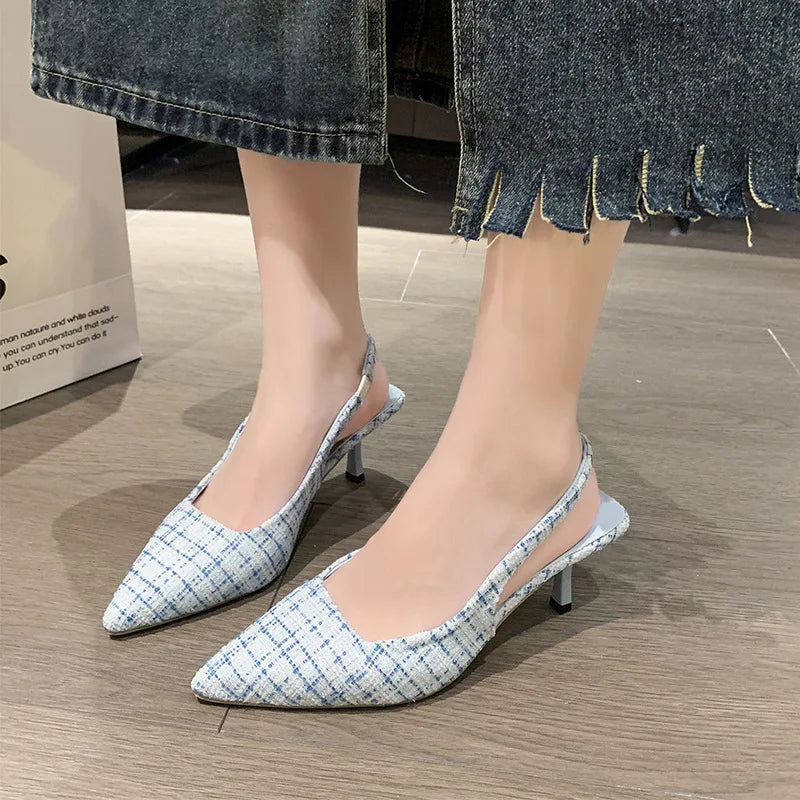 Sea Salt Blue Pointed High Heel Sandals – Women's Fashion Versatile Hollow Back Casual Shoes