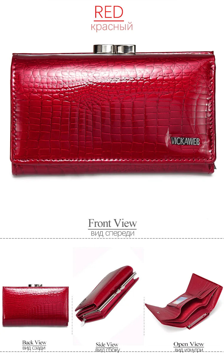 Women’s Genuine Leather Short Wallet – Fashion Alligator Hasp & Zipper Coin Purse AE2155