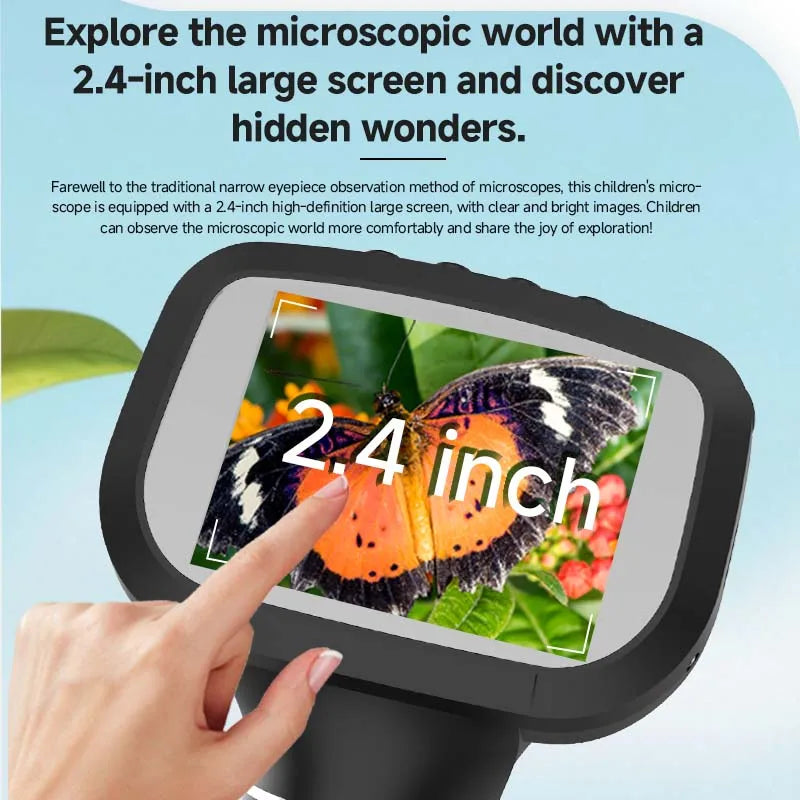 Dodosee 2.4" Digital Microscope 1600X 1080P – Handheld Portable Magnifier with 8 LED Lights for Coins, Kids Learning, Photo & Video Inspection