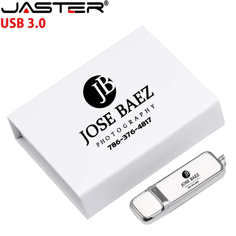 Leather USB 3.0 Flash Drive - Free Logo, 4GB-128GB High-Speed Memory Stick, Wedding Gift