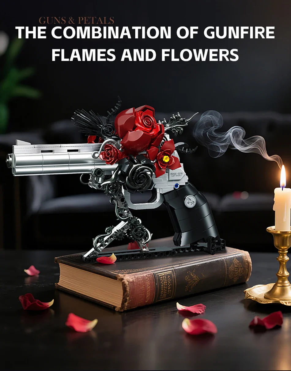 Technical Mechanical Rose Revolver Building Blocks – Military Gun MOC Toy for Kids