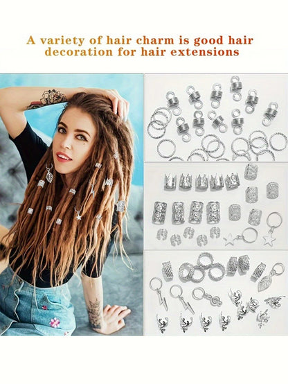 275Pcs Hair Jewelry Charms Set - Gold & Silver Alloy Braid Pendants with Rings for Dreadlocks, Braids & Hair Decorations