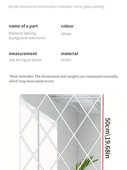 3D Diamond Acrylic Mirror Wall Sticker – Removable Decorative Glass Tiles (17pcs)