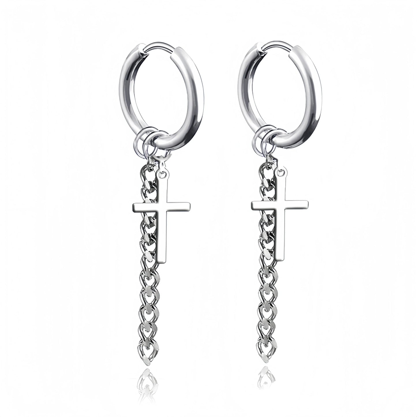 Long Hanging Cross & Leaf Hoop Earrings – Vintage Stainless Steel Hip Hop Unisex Jewelry Accessories