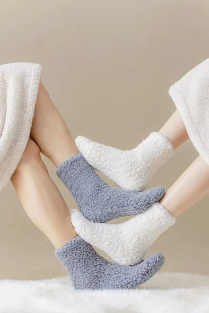 3 Pairs Unisex Plush Slipper Socks — Thick Winter Coral Fleece Cozy Mid-Calf Socks for Couples