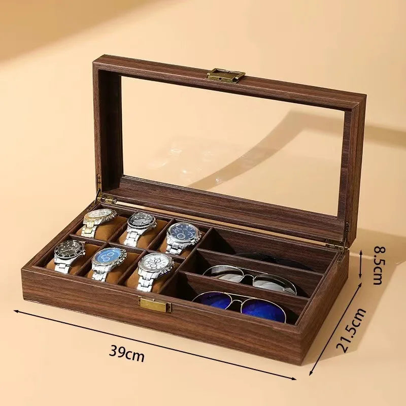 DELESYS Retro Wood Grain Leather Watch Box — Creative Storage Case for Watches, Glasses & Accessories, Gift Box