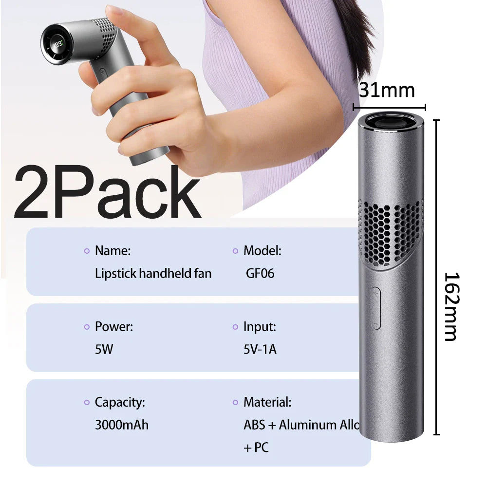 Foldable Mini Handheld USB Fan – Portable High-Speed Outdoor Cooling Fan with 199 Adjustable Speeds, Compact Lipstick Design Rechargeable Personal Air Cooler