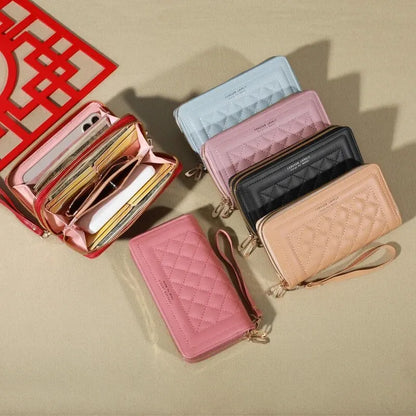 Long Women’s PU Leather Wallet – Double Zipper Clutch with Tassel, Card Holder & Coin Purse