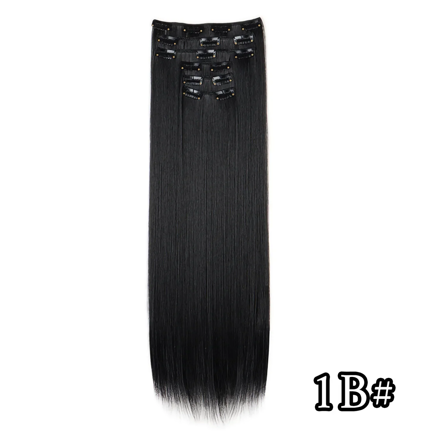 24-Inch 16 Clips-in Hair Extensions – Long Straight Synthetic Blonde & Black Hairpieces, Heat Resistant for Daily Use