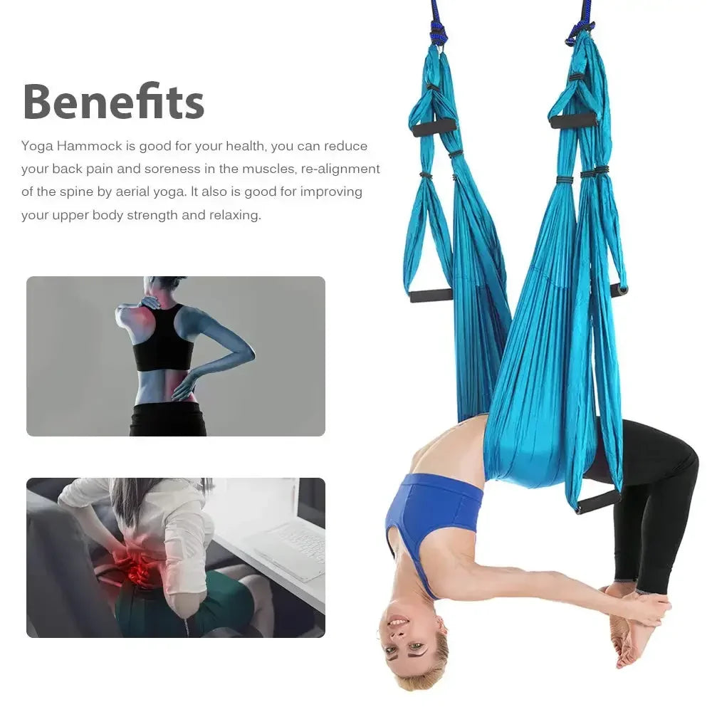 Parachute Fabric Yoga Hammock Swing - Anti-Gravity Decompression & Inversion Trainer with 6 Grip Handles