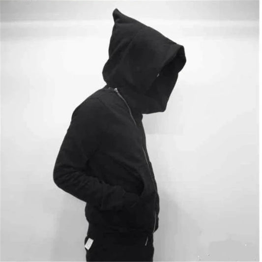 Men's Harajuku Zip Hoodie - Black Hip-Hop Streetwear Cardigan Sweatshirt Jacket