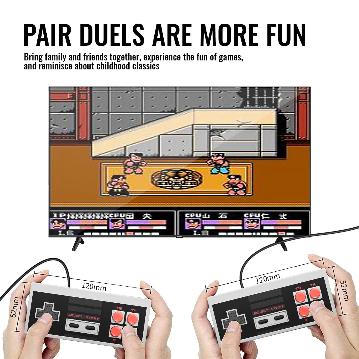 Retro Family HD Classic Game Console with 621 Built-in Games, HD Output, Dual Wired Controllers, TF Card Game Support