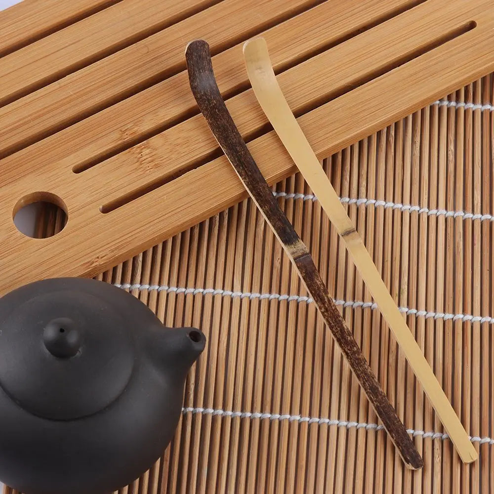 Small Bamboo Tea Sticks – Matcha Spoon, Black Bamboo Wood Tea Shells Leaf Spatula, Handmade Spice Kitchen Tool Teaware