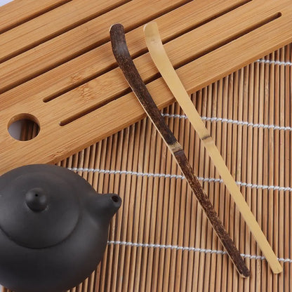 Small Bamboo Tea Sticks – Matcha Spoon, Black Bamboo Wood Tea Shells Leaf Spatula, Handmade Spice Kitchen Tool Teaware
