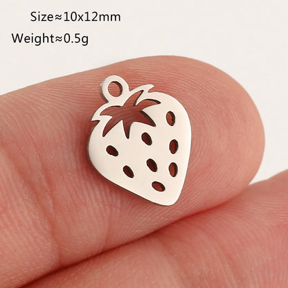 5pcs Stainless Steel Fruit Charms – Strawberry, Cherry, Pineapple & Watermelon Pendants for DIY Bracelets & Necklace Jewelry Making
