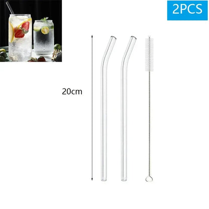 Eco-Friendly Reusable Glass & Metal Straws – 1/20PCS with Cleaning Brush for Smoothies, Milkshakes & Cocktails