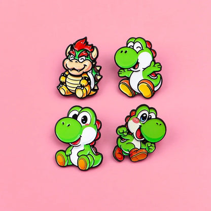 Cute Dinosaur Enamel Pins Set - 4pcs Game Brooch Badges for Backpacks, Hats, Cosplay & Gifts
