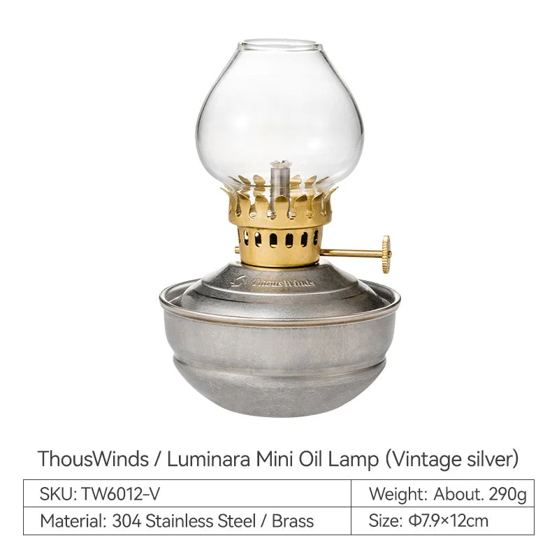 ThousWinds Luminara Mini Oil Lamp – Windproof Portable Retro Lantern with 20-Hour Burn Time for Camping and Hiking
