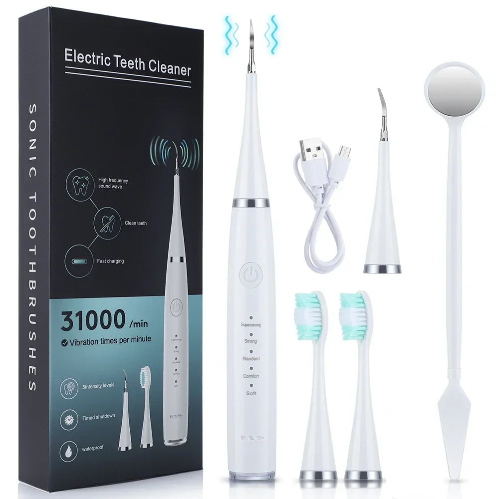 Electric Toothbrush with Sonic Cleaning – 3-in-1 Tartar Removal, Teeth Whitening, USB Charging, Replaceable Brush Head