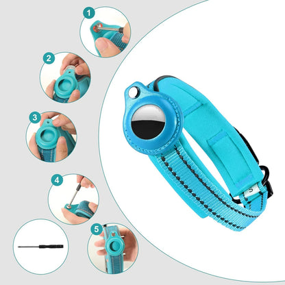 Reflective Heavy-Duty Dog Collar with Adjustable AirTag Holder — For Small, Medium & Large Dogs
