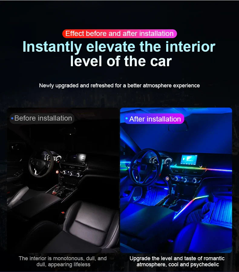 10/14/18-in-1 LED Car Ambient Lights – 213 64 Color RGB Bluetooth Rainbow Acrylic Strips, Atmosphere Lamp Kit 12V