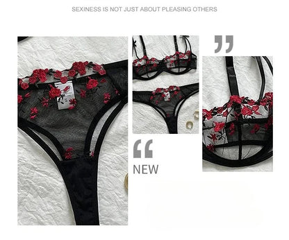 Sexy Lace Floral Lingerie Set for Women — Transparent Bra & Underwear Party Set, Sizes S-XL