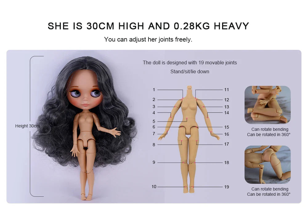 ICY DBS Blyth 1/6 Joint Doll – 30cm Tan Skin Matte Face BJD Girl Doll Toy Gift