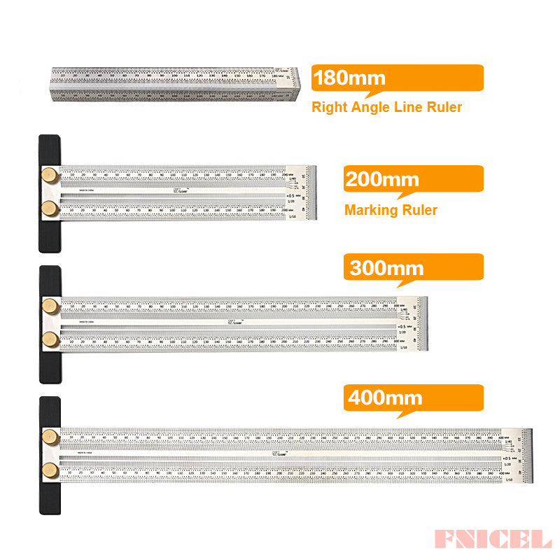 High Precision T-Type Scale Ruler — Stainless Steel Woodworking Scribing & Marking Gauge