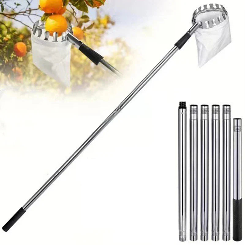 Stainless Steel Telescopic Fruit Picker | 1.6–4M Splicing Pole Tool for High Tree Harvesting | Orchard & Farm Garden Supplies