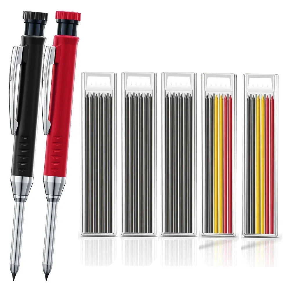 Carpenter Mechanical Pencil Set - 2.8mm Solid Woodworking Pencil With Sharpener & 3 Color Refills For Construction Tools