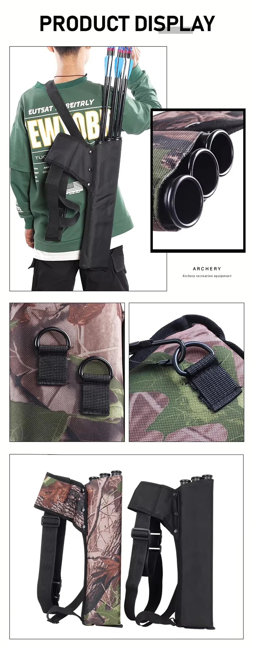 Archery 3-Tube Hip Quiver with Adjustable Belt – Arrow Carry Bag for Hunting & Target Shooting