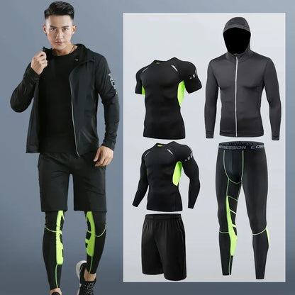 Men's Running Tracksuit Set - Compression Fitness Sportswear With Leggings, Gym Tights & Training Sweatpants