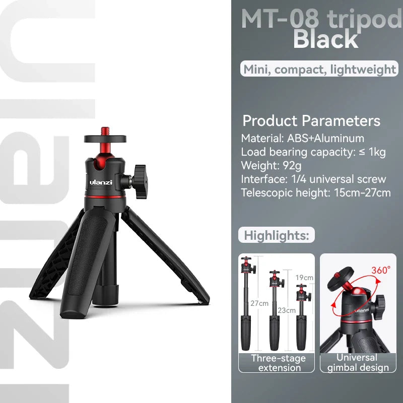 Ulanzi MT-08 Mini Tripod – White Foldable Monopod Mount with 1/4'' Universal Tripod for DSLR, Android & iPhone Smartphones