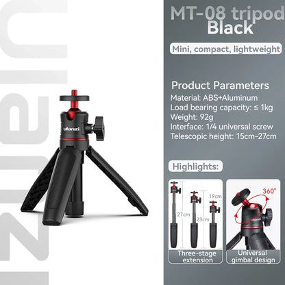 Ulanzi MT-08 Mini Tripod – White Foldable Monopod Mount with 1/4'' Universal Tripod for DSLR, Android & iPhone Smartphones