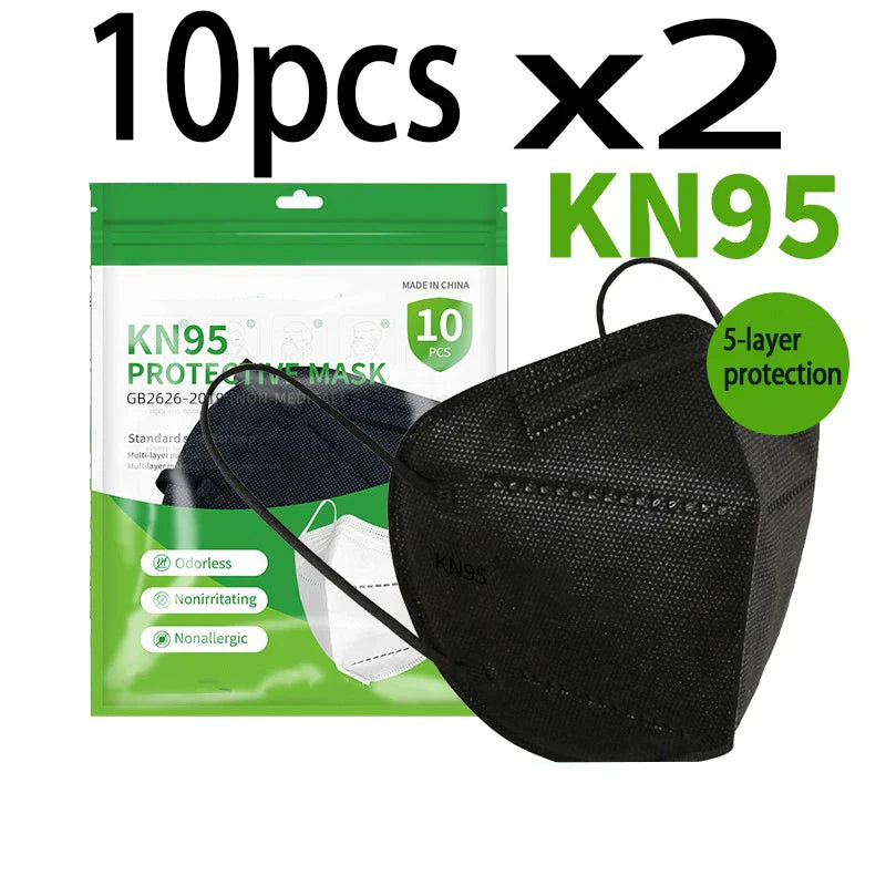 50/100PCS Adult KN95 Masks – Black & White, 5-Layer Dustproof Face Mask with Breathable Design & Adjustable Nose Bridge