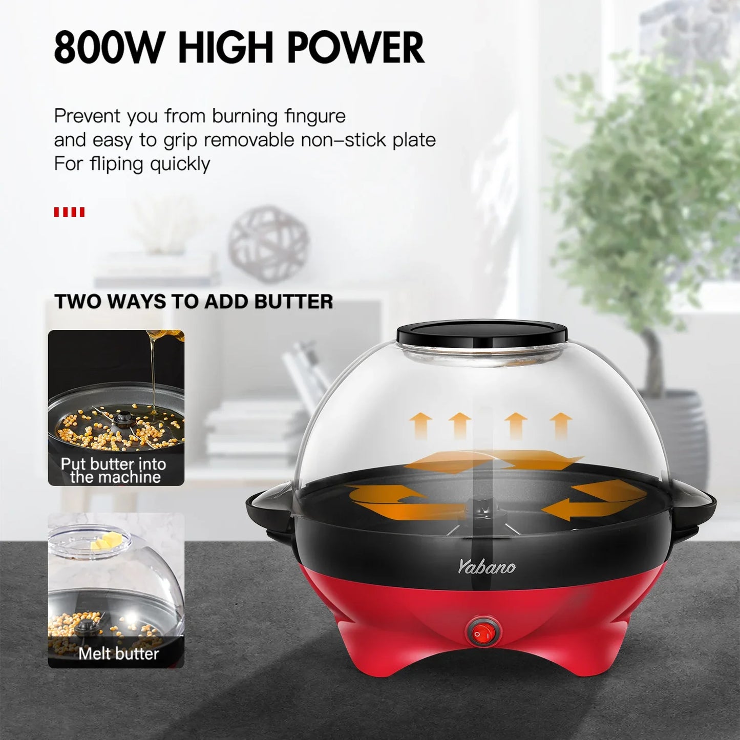 6-Quart Electric Popcorn Maker with Nonstick Plate & Quick-Heat Stirring – Cool Touch Handles