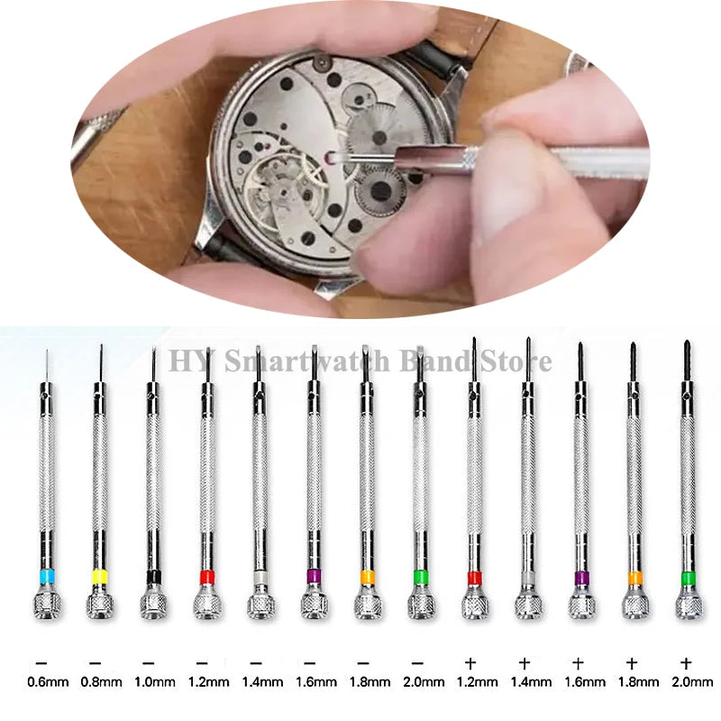 13pcs Watch Repair Screwdriver Set – 0.6mm-2.0mm Flat Head Tools for Professional Watchmakers