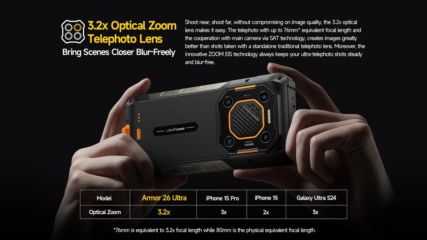 Ulefone Armor 26 Ultra 5G Rugged Waterproof Smartphone - 120W Fast Charging, 15600mAh, 200MP+64MP, 24GB+512GB, NFC