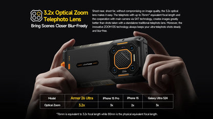 Ulefone Armor 26 Ultra 5G Rugged Waterproof Smartphone - 120W Fast Charging, 15600mAh, 200MP+64MP, 24GB+512GB, NFC