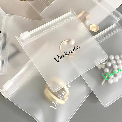 200PCS Bulk Jewelry Zipper Bags — Custom Frosted Transparent PVC Pouches for Necklaces, Earrings & Rings with Logo
