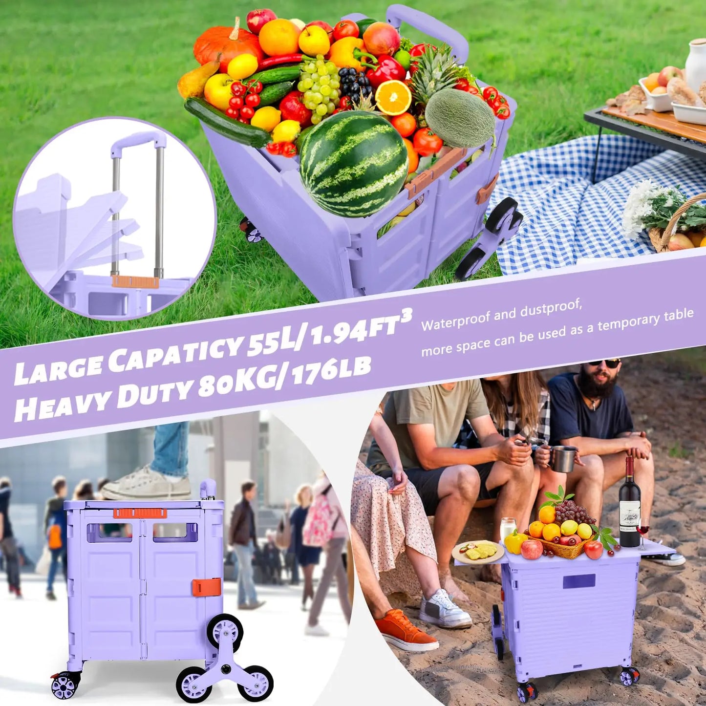 SELORSS Large Capacity Foldable Utility Cart — Portable Outdoor Shopping & Vegetable Basket Cart for Camping & Storage